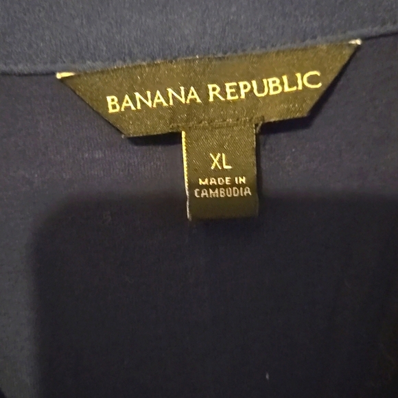 Banana Republic, Top, Blouse, Tunic, Sz XL, Navy, Pleated Front, V-neck - Picture 3 of 7